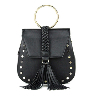 studded black bag with tassels edgability