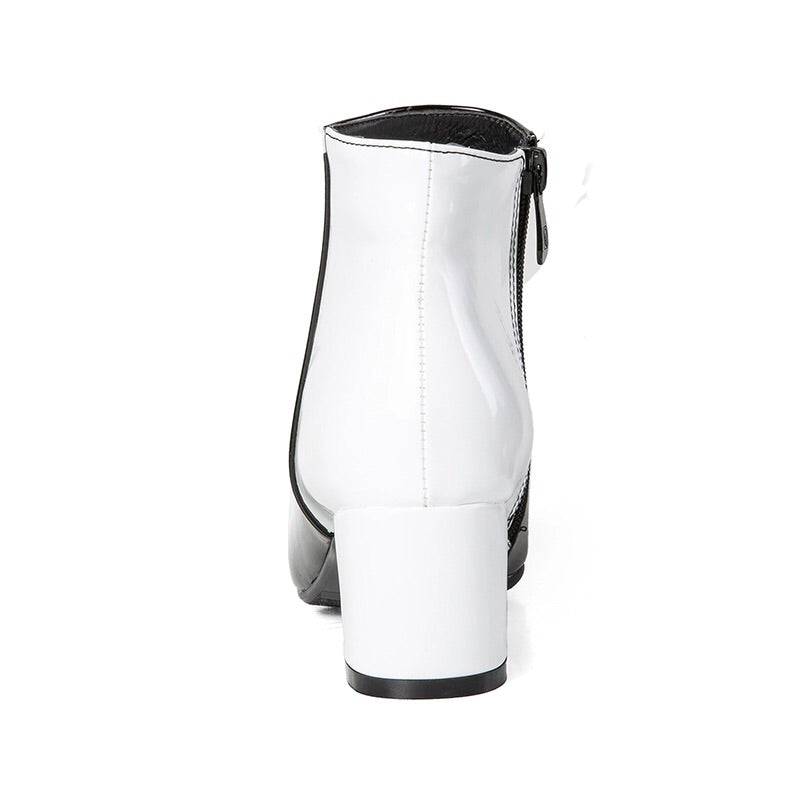 White leather sales block heel booties