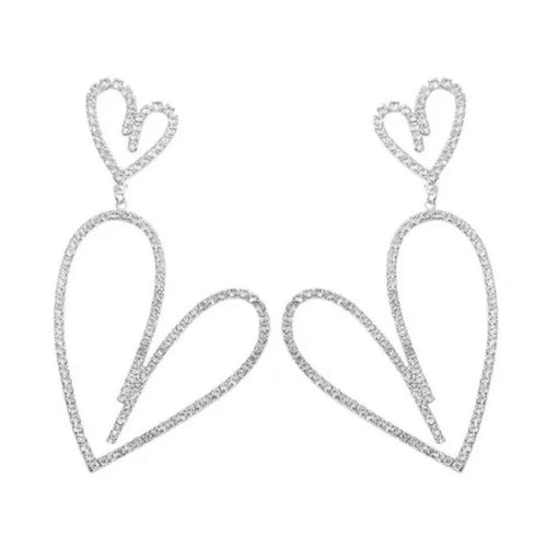 crystal studded heart shaped statement earrings