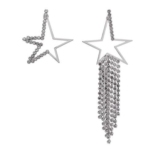 silver diamond rhinestones studded star earrings edgability