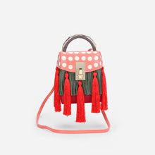 quirky box bag with red tassels edgability full view