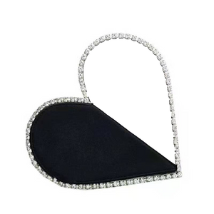 heart shape clutch black bag with diamond rhinestones handle