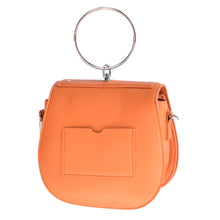 orange studded bag with hoop edgability back view