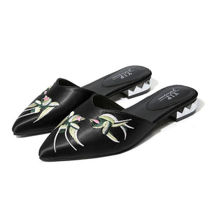 embroidered flats black shoes edgability angle view