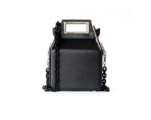 black bag box bag sling bag with chain edgability front view