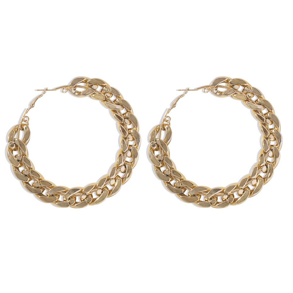 gold hoops metallic golden chains earrings edgability front view