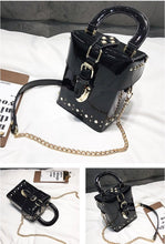 patent leather black bag box bag sling bag studded bag edgability detail view