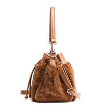 fur bag brown bag drawstring bag edgability side view
