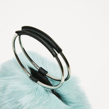 blue fur bag with hoop handles edgability detail view