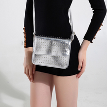 silver micro studded silver crossbody bag edgability model view