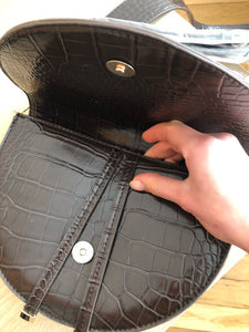 classy croc skin envelope brown bag sling bag edgability open view