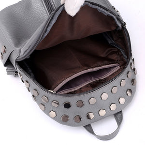 silver studded grey mini backpack edgability inside view