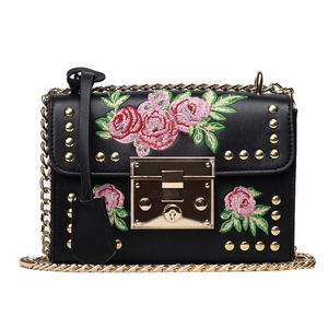 embroidered studded bag in black edgability