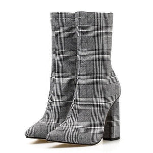 checked boots tweed boots heeled boots edgability