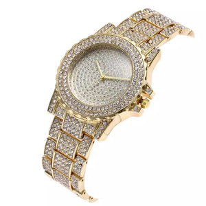 crystals studded diamonte gold watch edgability top view