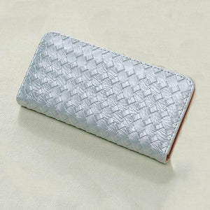 woven silver wallet trendy accessories edgability top view