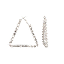 diamond studs crystal studded silver triangle hoops earrings detail view