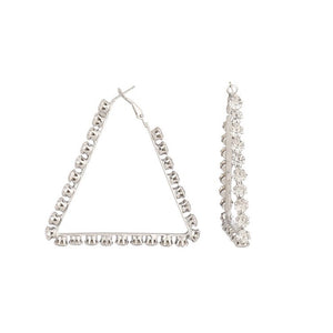 diamond studs crystal studded silver triangle hoops earrings detail view