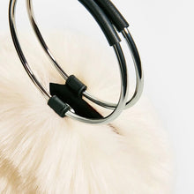 white fur bag with hoop handles edgability detail view