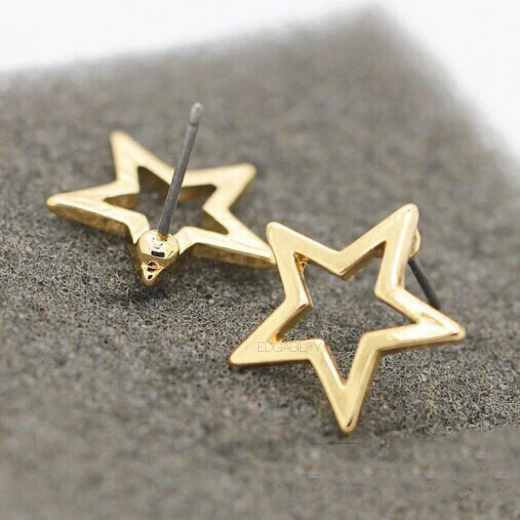 gold star frame earrings studs edgability