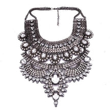 silver layered statement necklace with crystal stones top view edgability