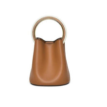 tan bag bucket bag luxury bag wristlet edgability front view