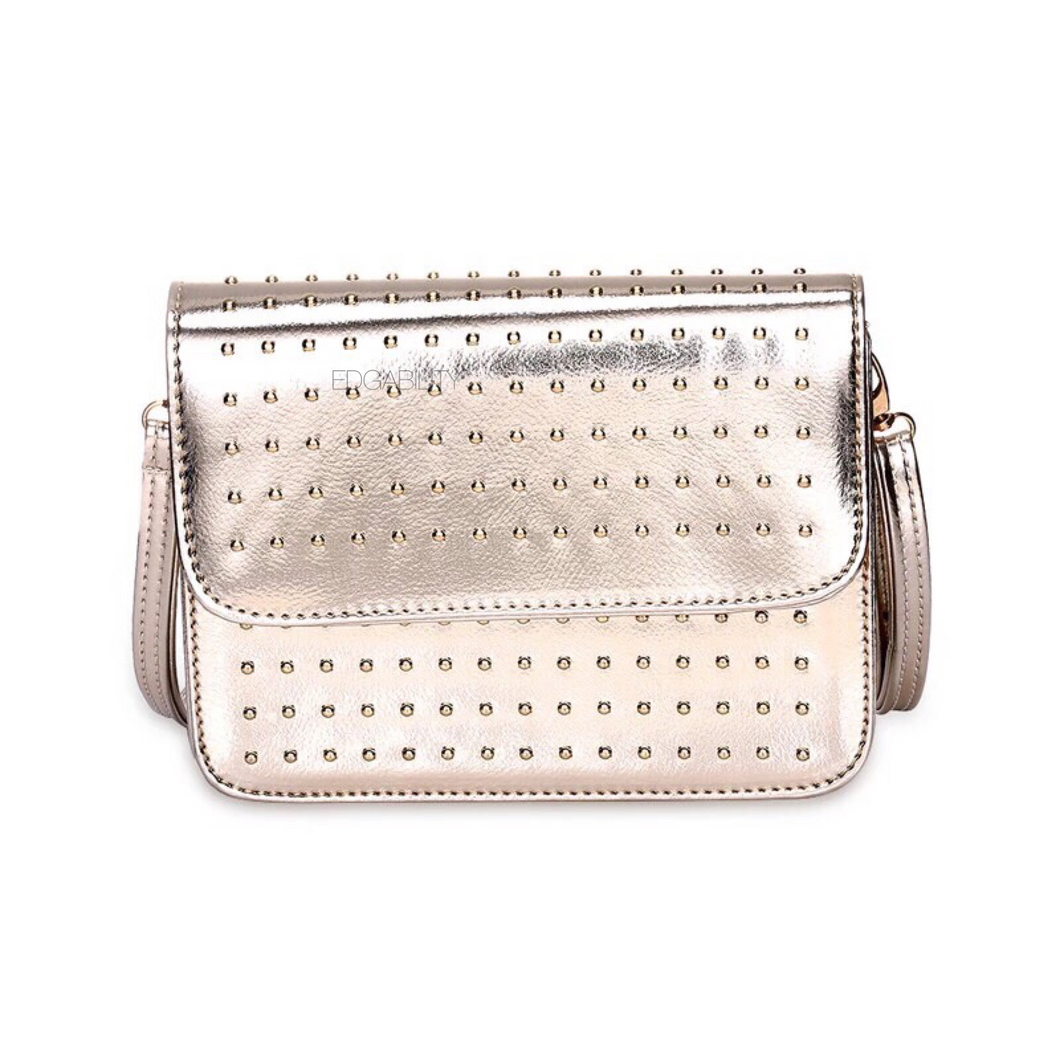 silver studded gold metallic bag edgability front view