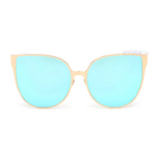azure blue sunglasses with golden double frames front view edgability