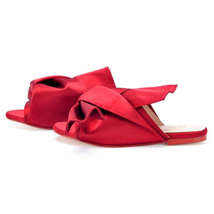 red flats ruffles trendy shoes edgability side view