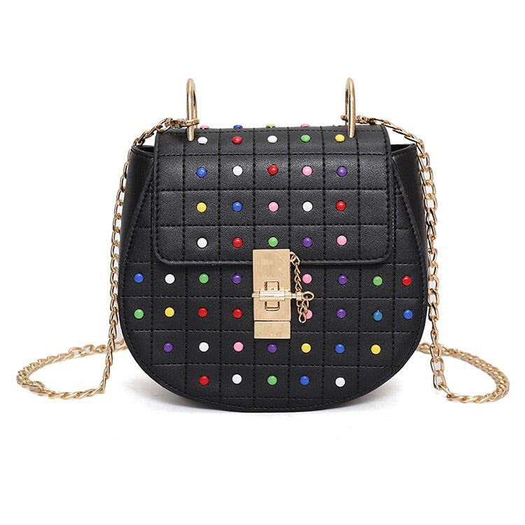 multicoloured studded bag black bag edgability