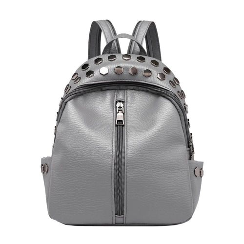 silver studded grey mini backpack edgability front view