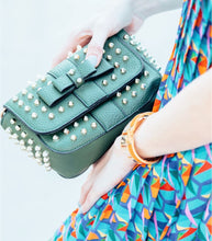 green trendy party studded sling bag model view