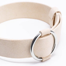 beige choker with silver hoop necklace angle view edgability
