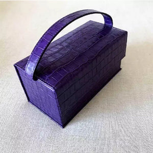purple croc skin mini micro box bag edgability top view