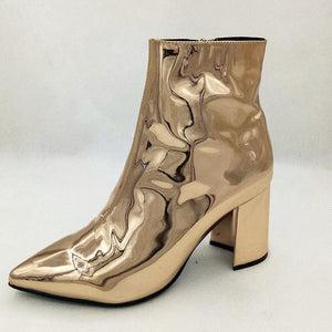 gold booties metallic boots ankle boots edgability angle view