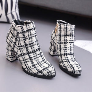 white and black boots tweed boots ankle boots edgability front view