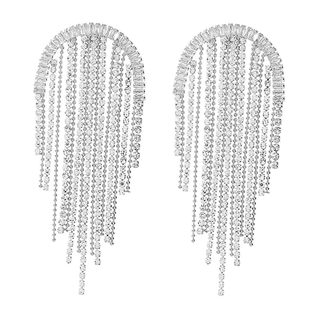 crystal studded diamond danglers with geometric semi circular design