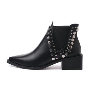 black ankle booties with rivets edgability side view