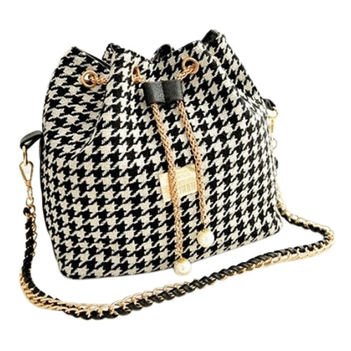 houndstooth drawstring bag bucket bag edgability