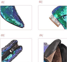 metallic blue green sequins ankle boots edgability detail view