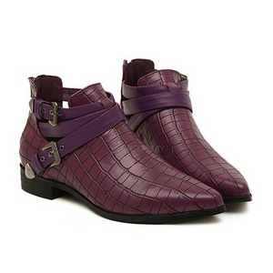 flat croc skin ankle boots edgability front view