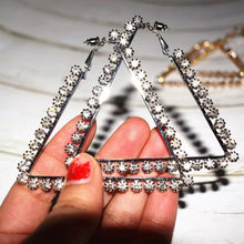 diamond studs crystal studded silver triangle hoops earrings size view