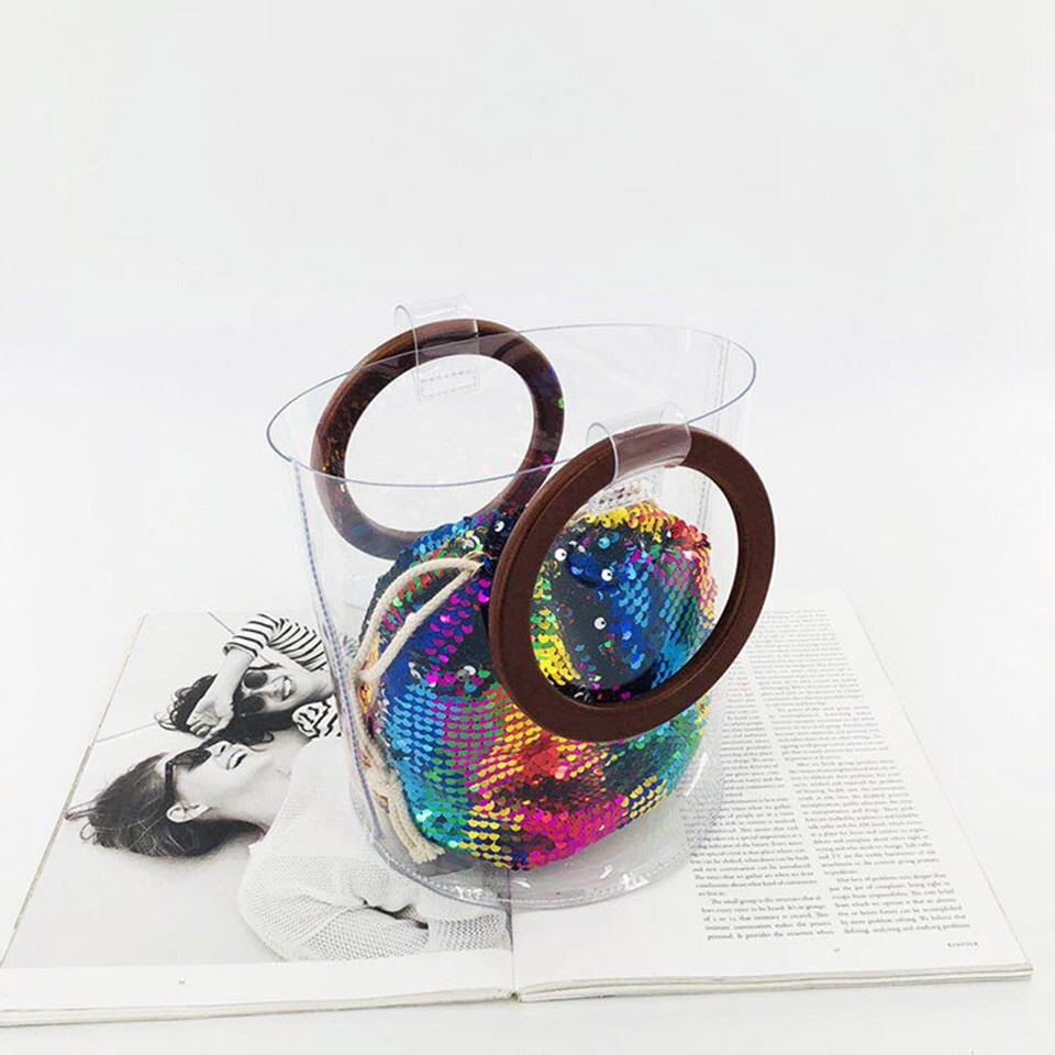 sequins bag bucket bag clear bag edgability