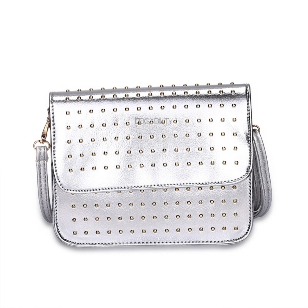 silver micro studded silver crossbody bag edgability