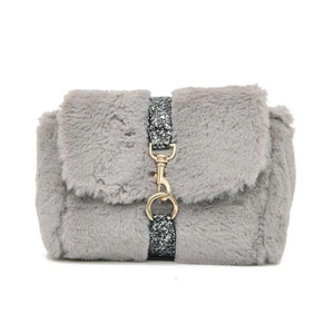 glitter strap grey fur bag edgability