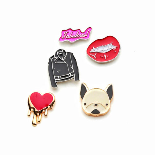 brooch set of leather jacket lips heart pup fab edgability