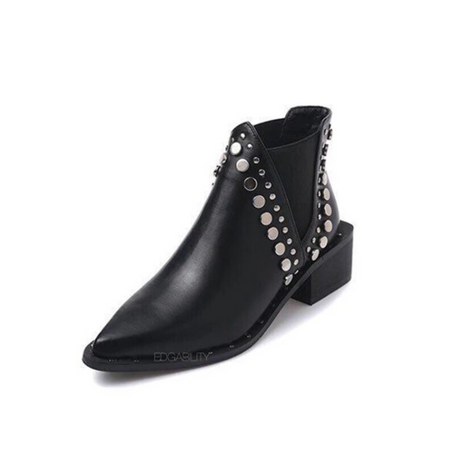 black ankle booties with rivets edgability
