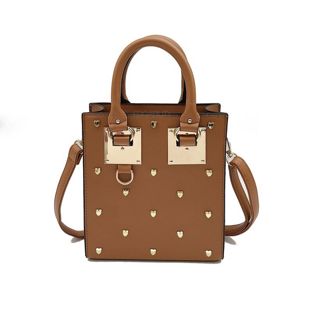heart studded bag tan bag edgability