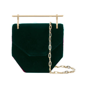 velvet blue classy bag with gold handle edgability front view