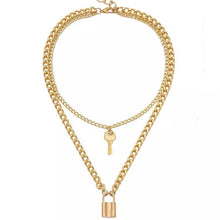 lock and key gold chains layered necklace trendy neckpiece edgability full view